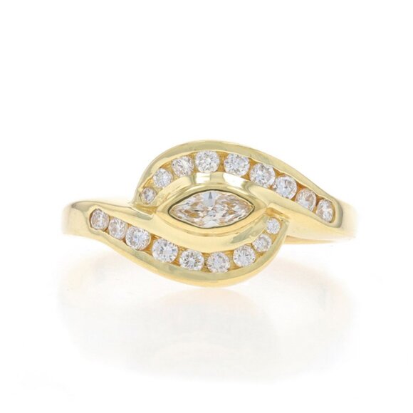 Yellow Gold Diamond Bypass Ring - 18k Marquise & Round Brilliant .50ctw